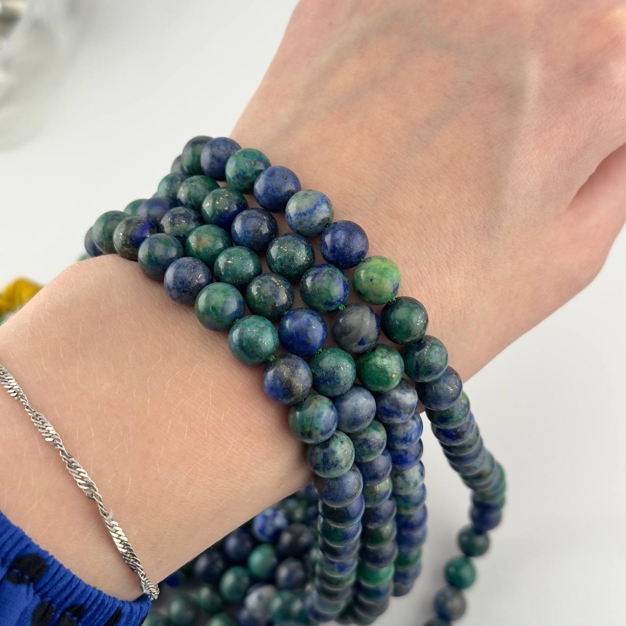 Бусины Азурит гладкий глянцевый шар 4 6 8 10 12мм натуральный камень