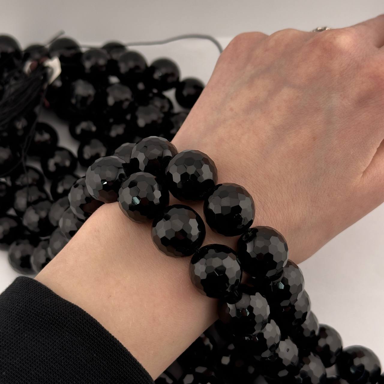 Бусины Агат черный граненый глянцевый шар 3-20мм натуральный камень