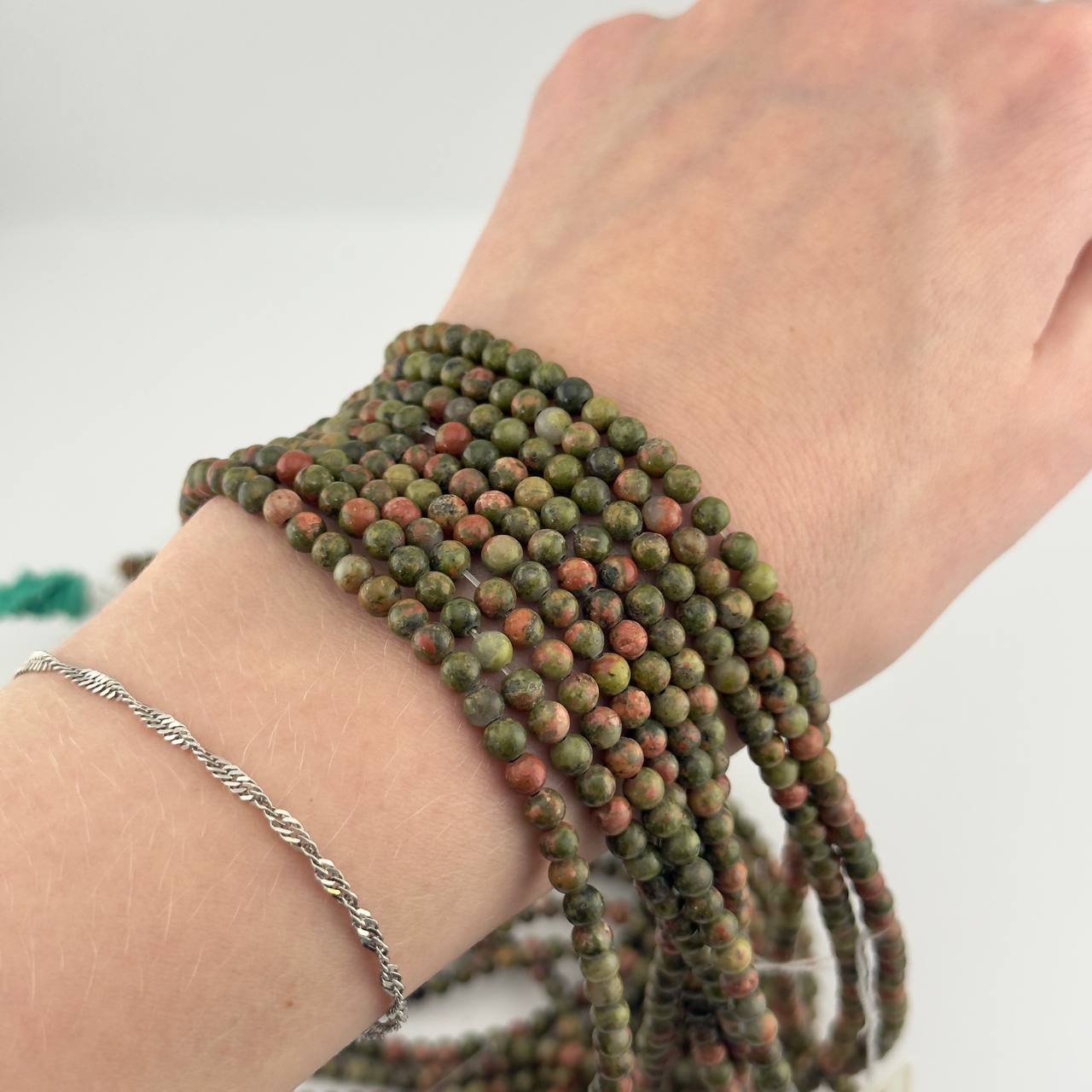 Бусины Унакит гладкий глянцевый шар 4мм 6мм 8мм 10мм 12мм натуральный камень