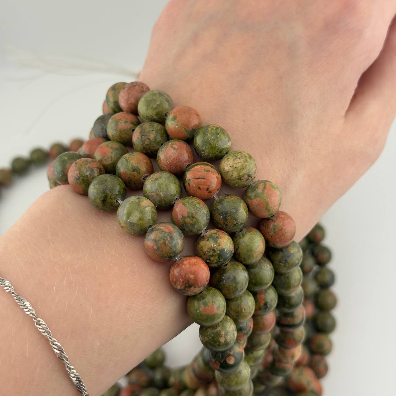 Бусины Унакит гладкий глянцевый шар 4мм 6мм 8мм 10мм 12мм натуральный камень