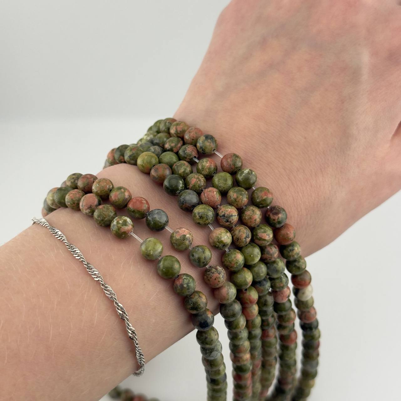 Бусины Унакит гладкий глянцевый шар 4мм 6мм 8мм 10мм 12мм натуральный камень