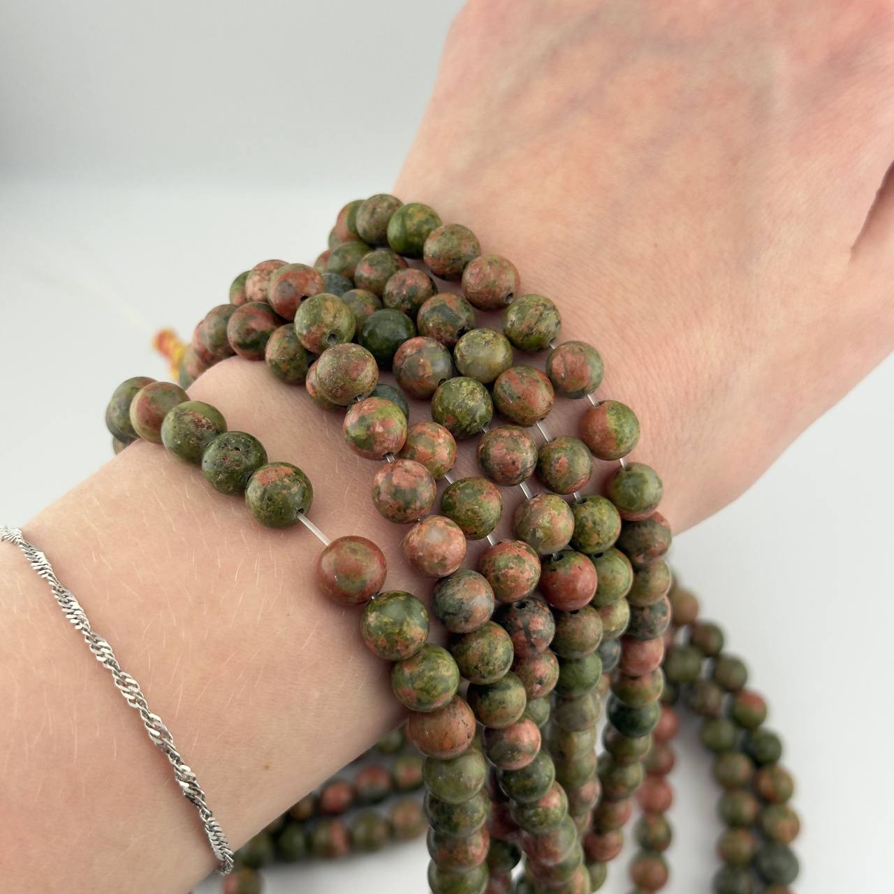 Бусины Унакит гладкий глянцевый шар 4мм 6мм 8мм 10мм 12мм натуральный камень