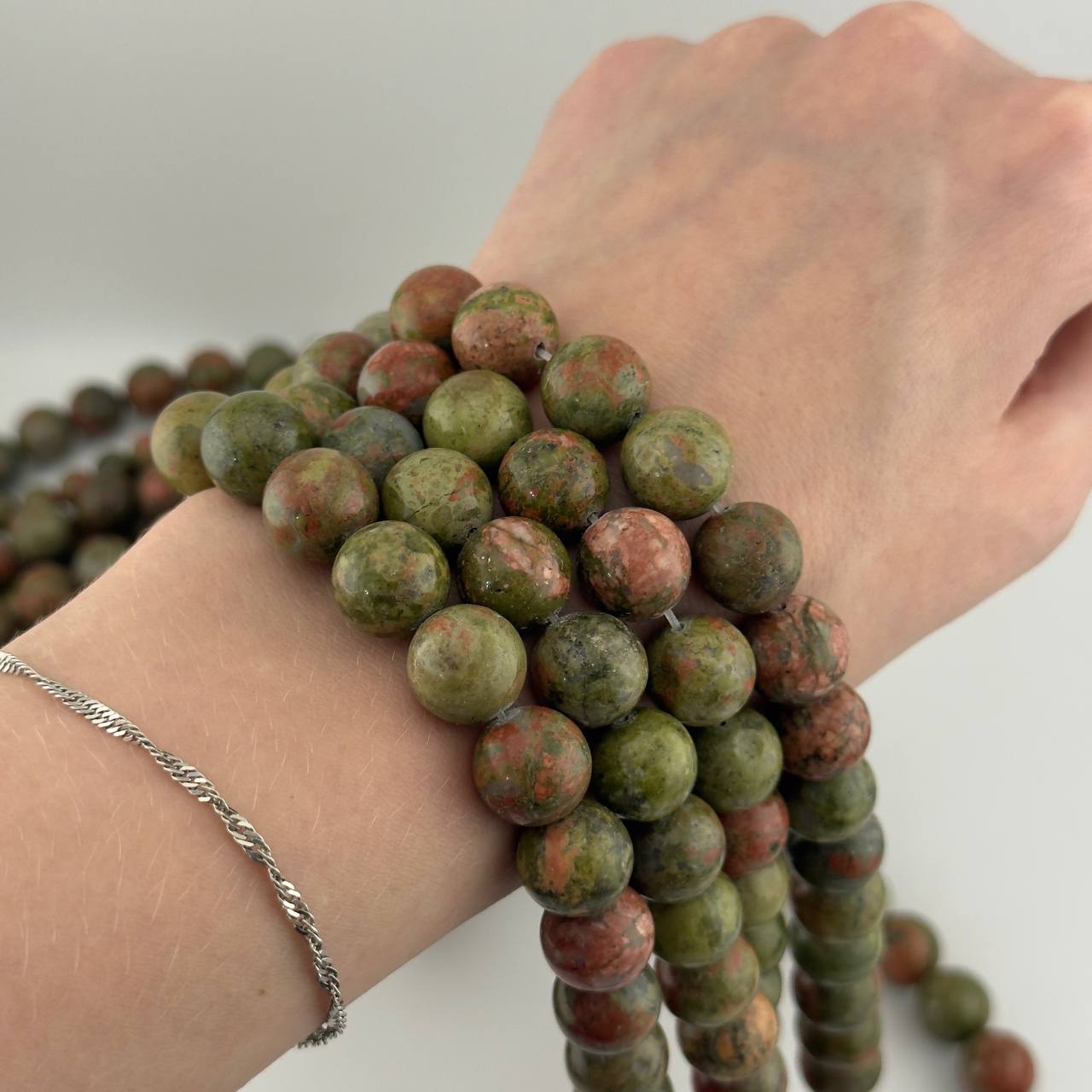 Бусины Унакит гладкий глянцевый шар 4мм 6мм 8мм 10мм 12мм натуральный камень