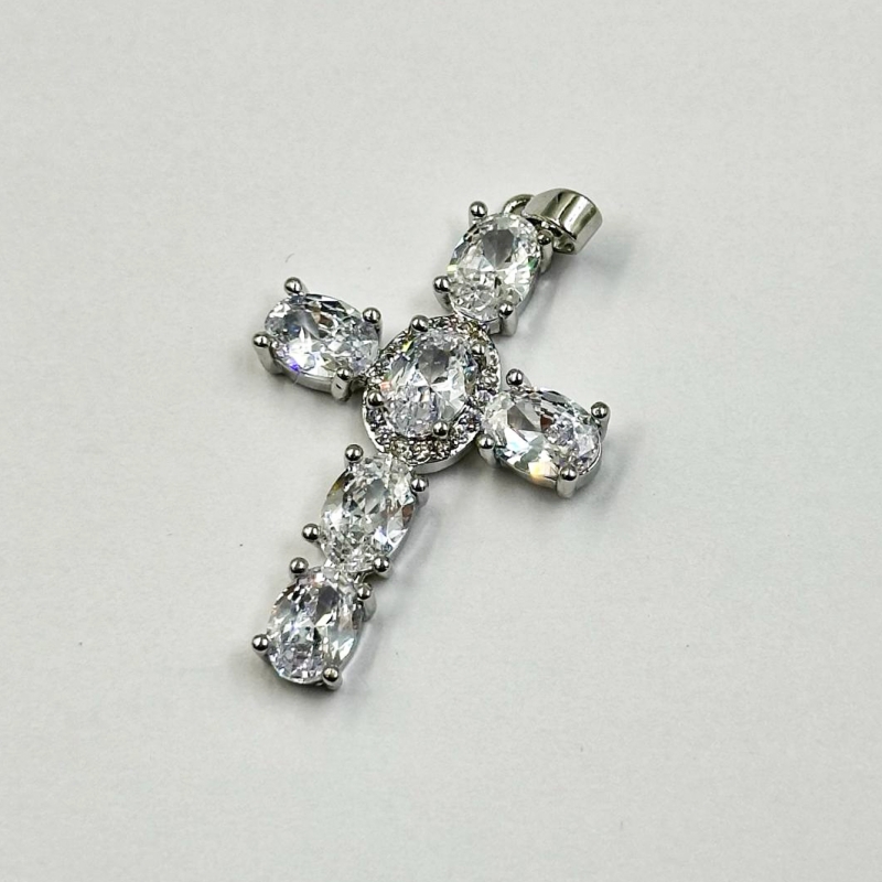 Подвеска Крестик с фианитами размер 30*22мм цвет серебро