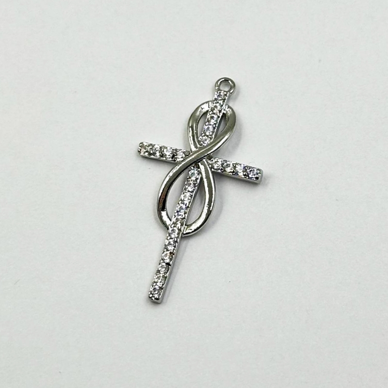 Подвеска Крестик с майоркой размер 10*22,5мм цвет серебро