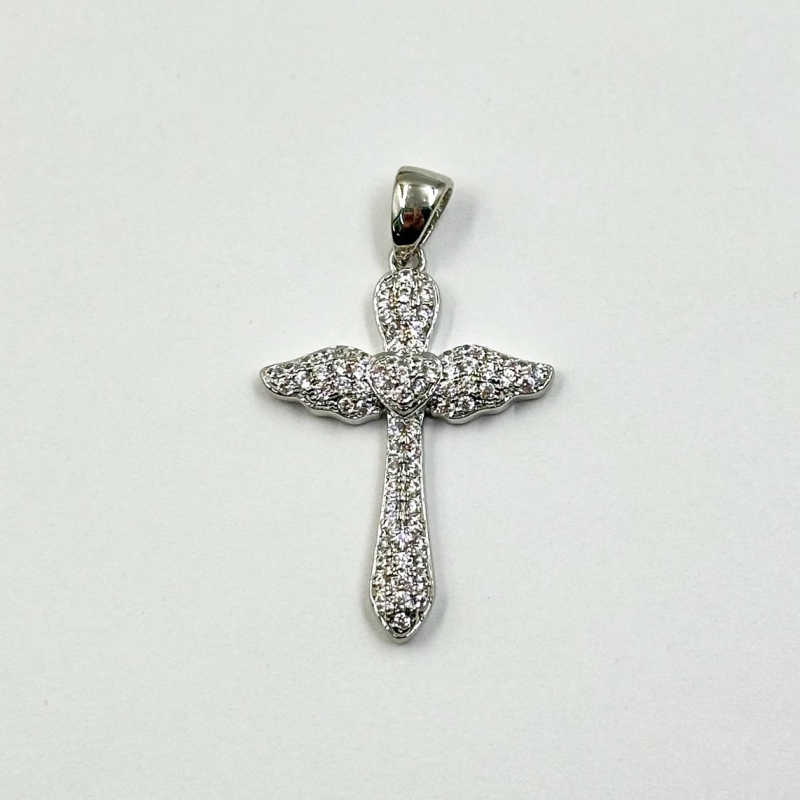 Подвеска Крестик с майоркой размер 16*24мм цвет серебро