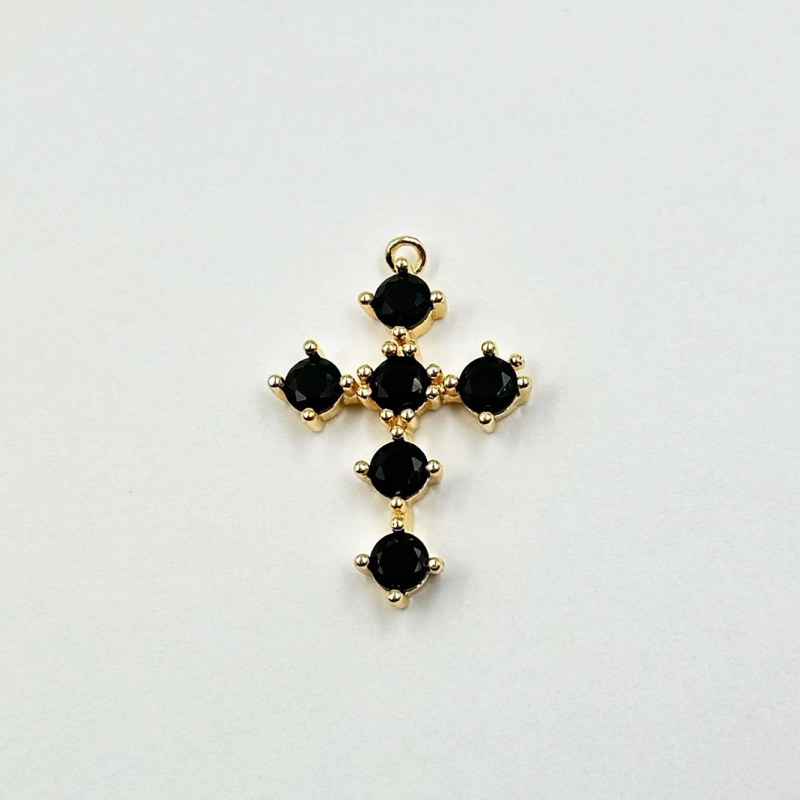 Подвеска Крестик с фианитами цвет золото 17,5*26мм