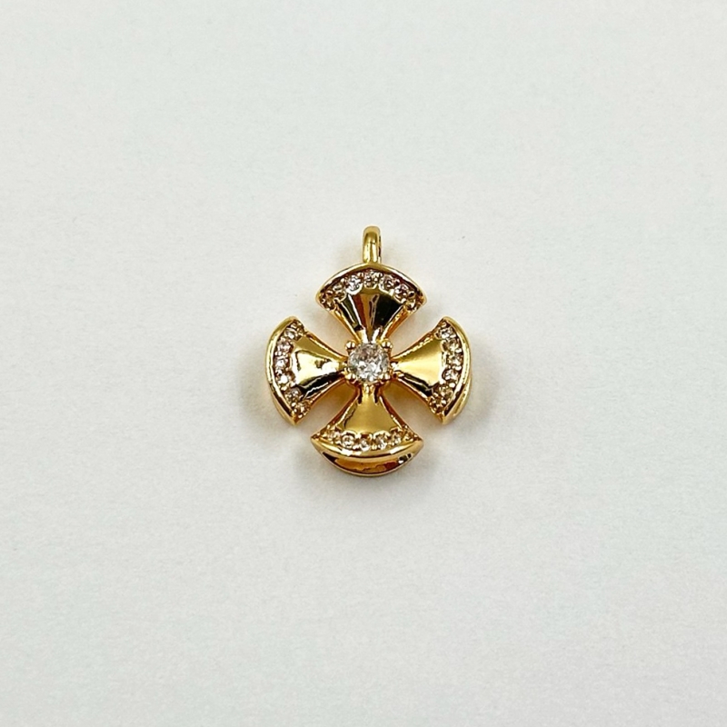 Подвеска Крестик с фианитами цвет золото 12*15мм