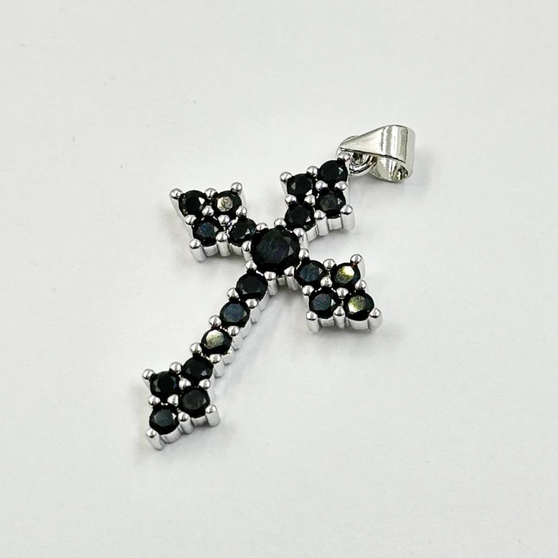 Подвеска Крестик с фианитами цвет серебро 21*31мм