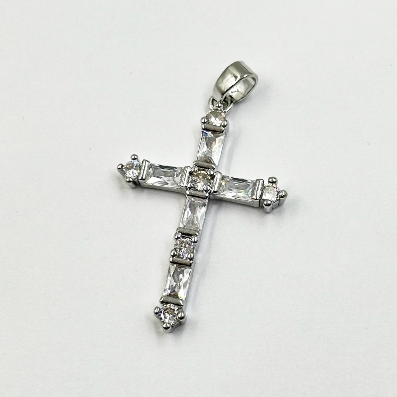 Подвеска Крестик с фианитами цвет серебро 18*30мм