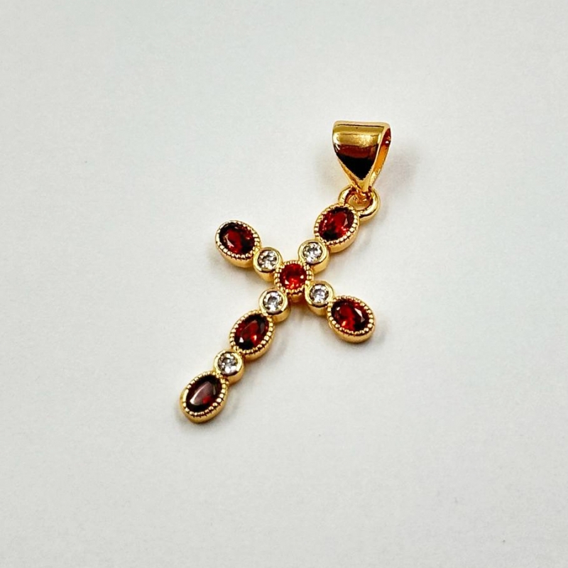 Подвеска Крестик с фианитами цвет золото 14*22мм