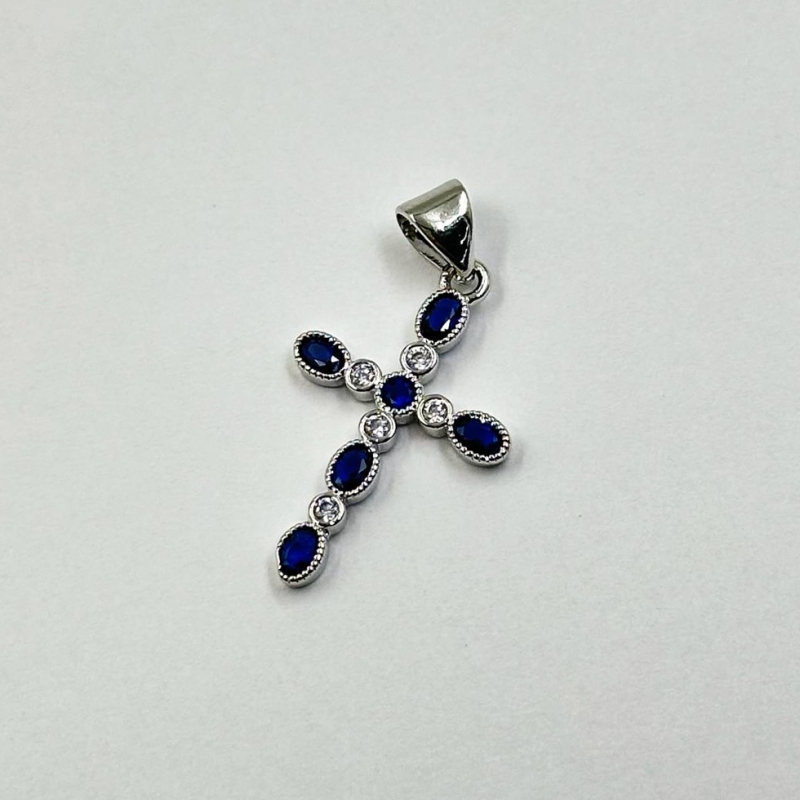 Подвеска Крестик с фианитами цвет серебро 14*22мм