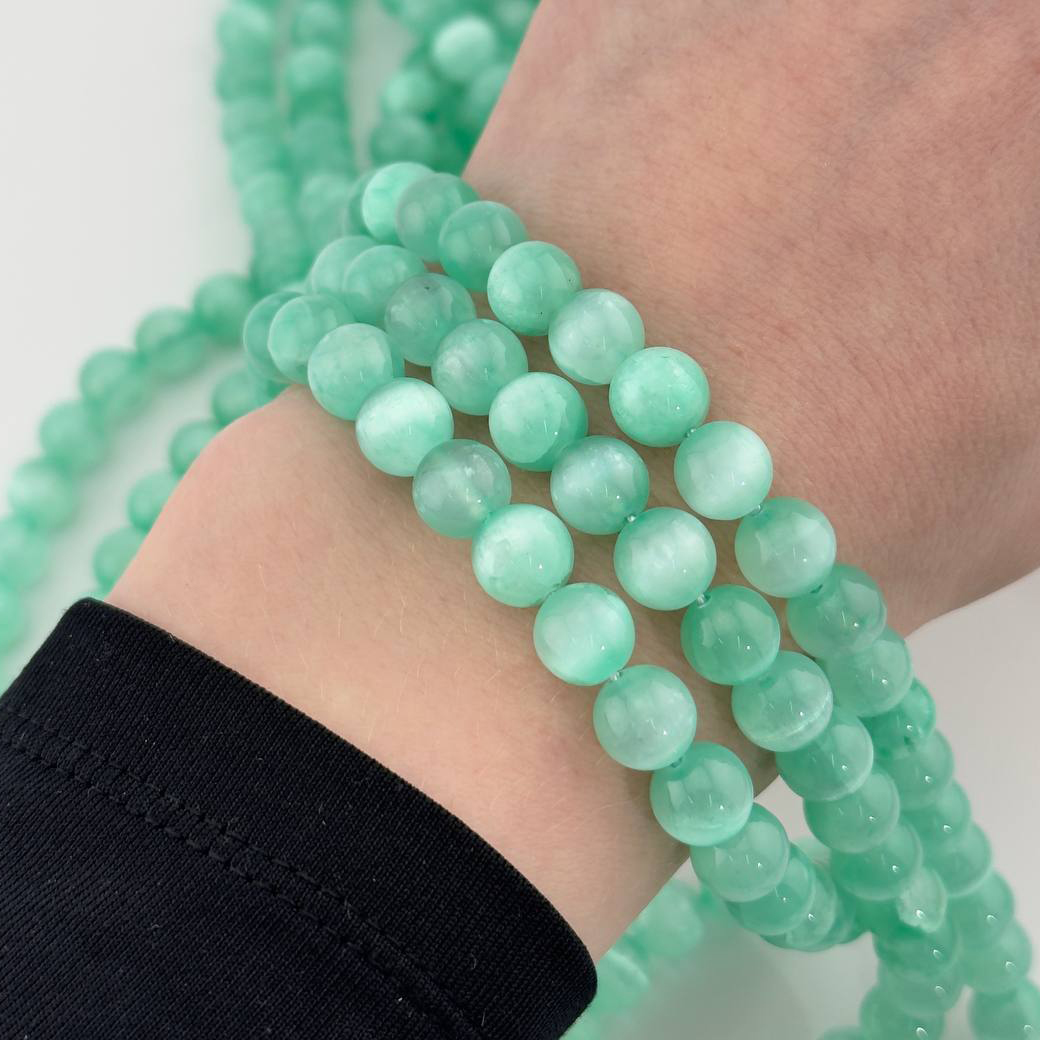 Бусины Селенит цвет зеленый размер 6мм 8мм натуральный камень