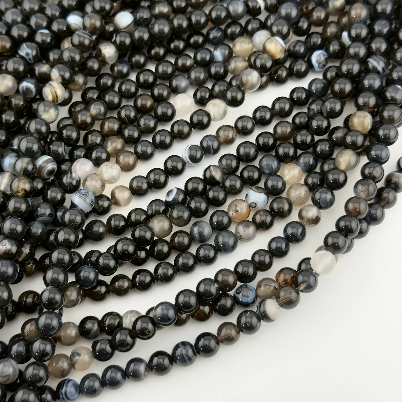 Бусины Агат волосатый черный гладкий глянцевый шар 4мм 6мм 8мм 10мм 12мм натуральный камень